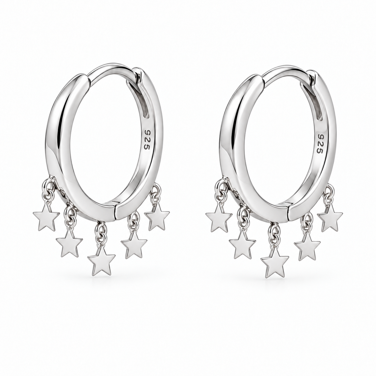 Orecchini a Cerchio con Stelle in Argento 925
