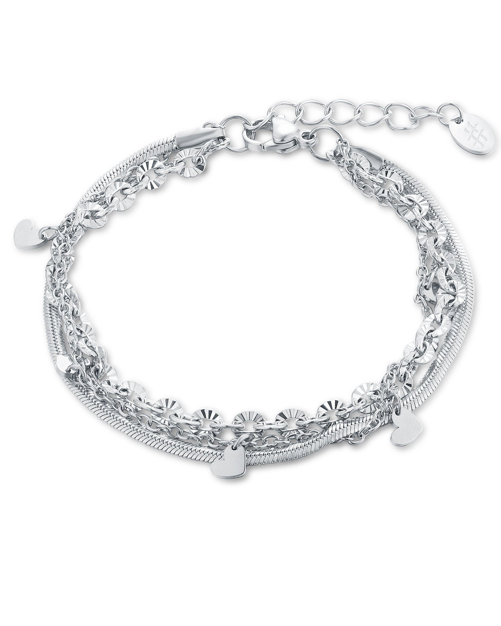 Bracciale triplo filo con cuoricini pendenti