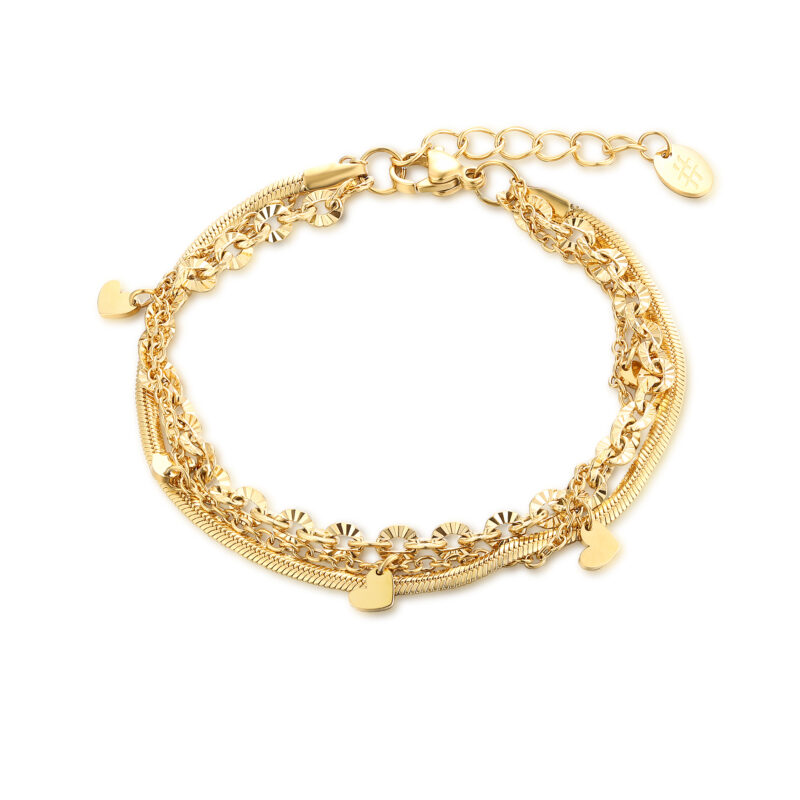 Bracciale triplo filo con cuoricini pendenti