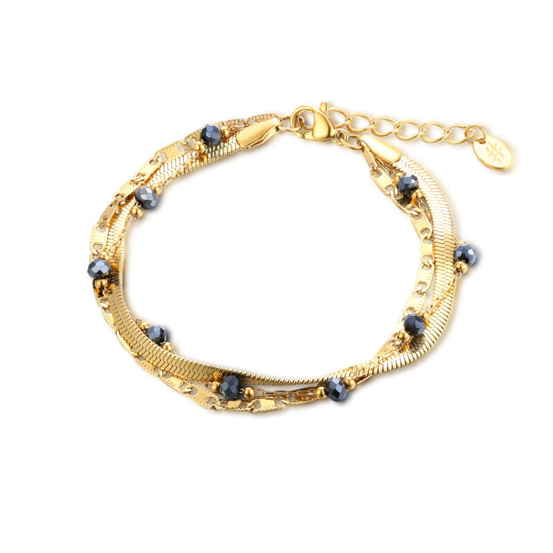 Bracciale triplo filo con cristalli neri