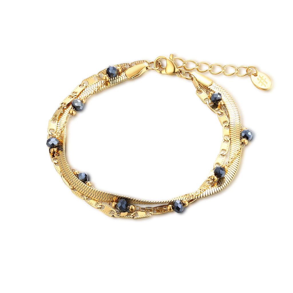 Bracciale Triplo Filo con Cristalli Neri Layers - Brand Gioielli