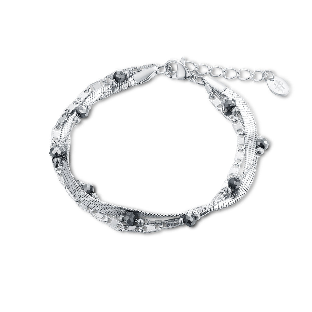 Bracciale Triplo Filo con Cristalli Neri Layers - Brand Gioielli