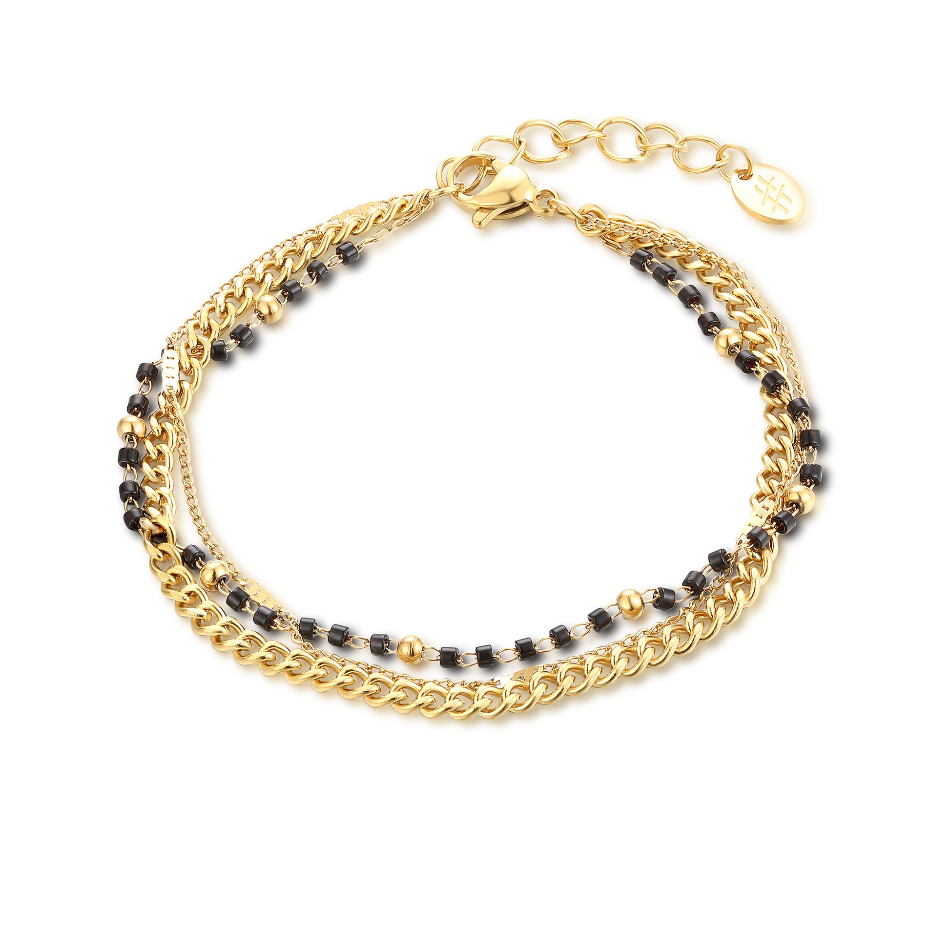 Bracciale Triplo Filo con Perline Nere Layers - Brand Gioielli