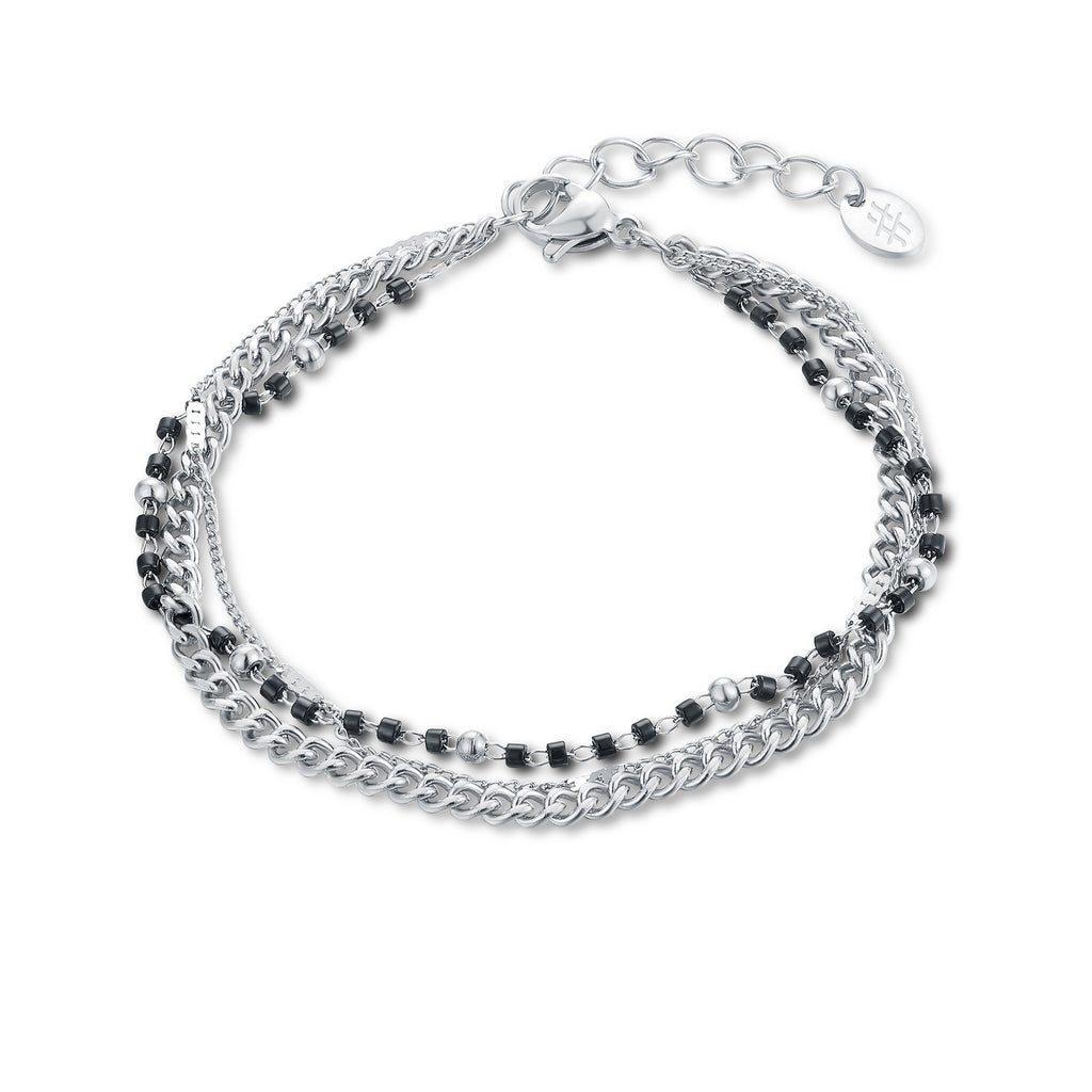 Bracciale Triplo Filo con Perline Nere Layers - Brand Gioielli
