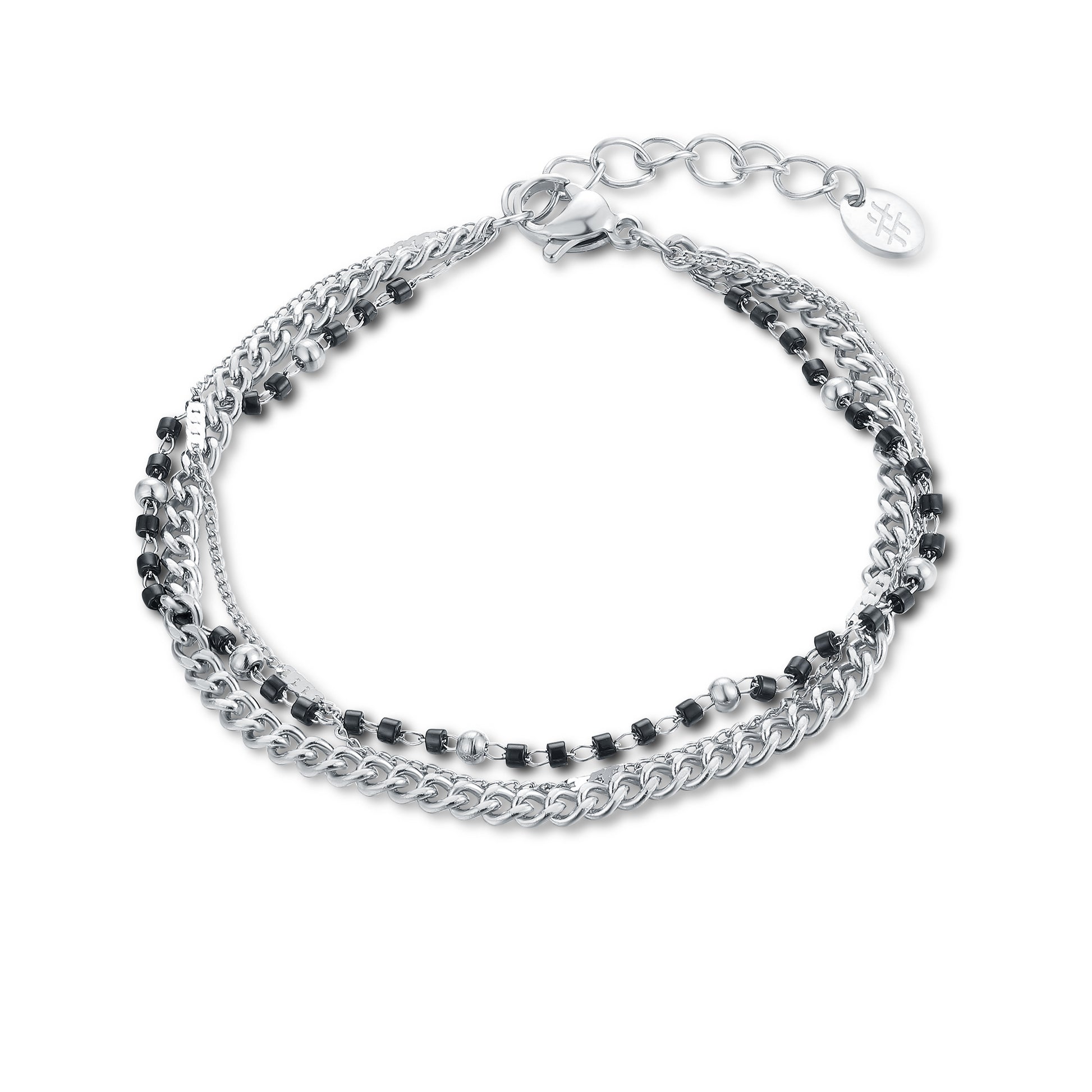 Bracciale Triplo Filo con Perline Nere Layers - Brand Gioielli