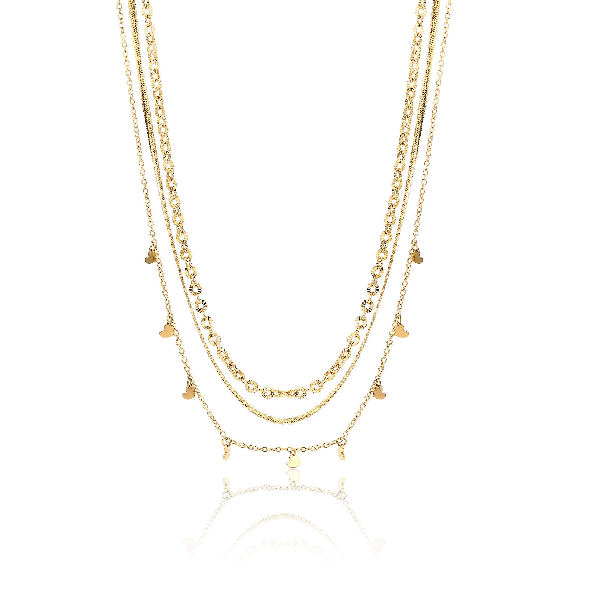 Collana Triplo Filo con Cuoricini Layers - Brand Gioielli