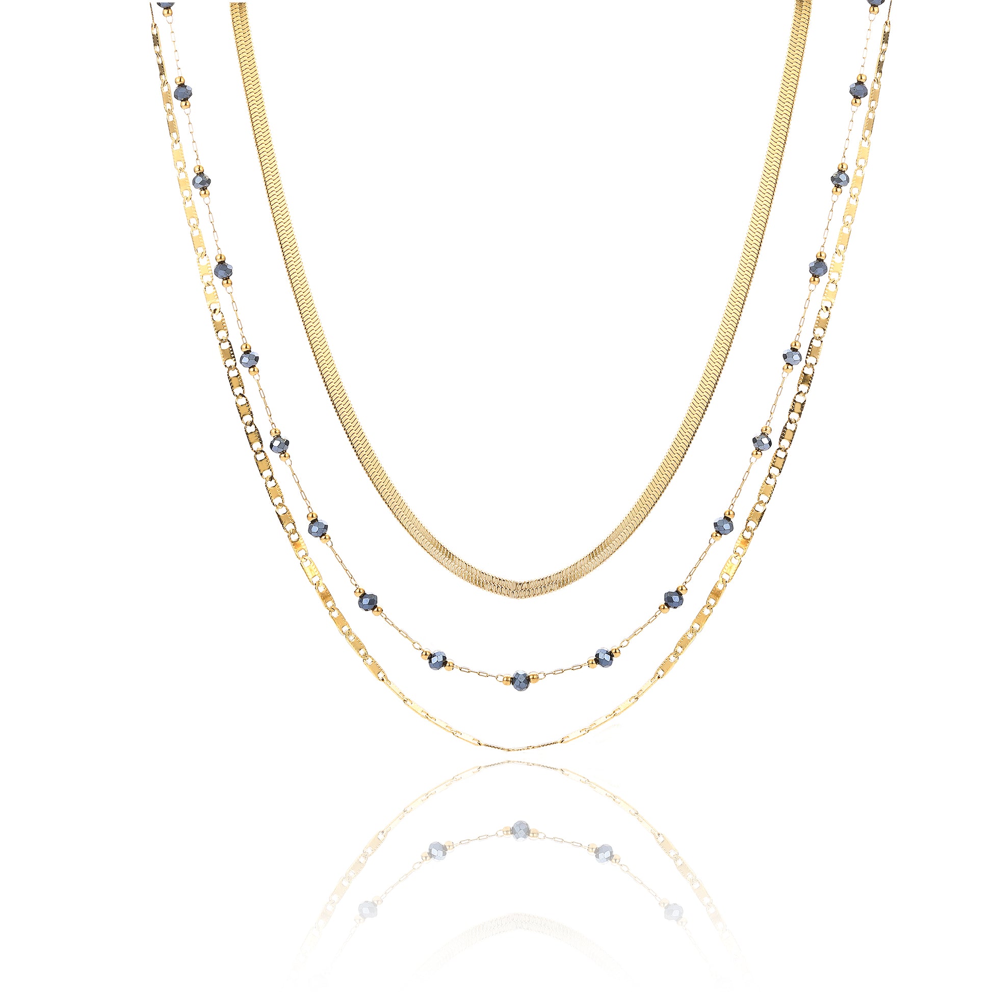 Collana Triplo Filo con Cristalli Neri Layers - Brand Gioielli