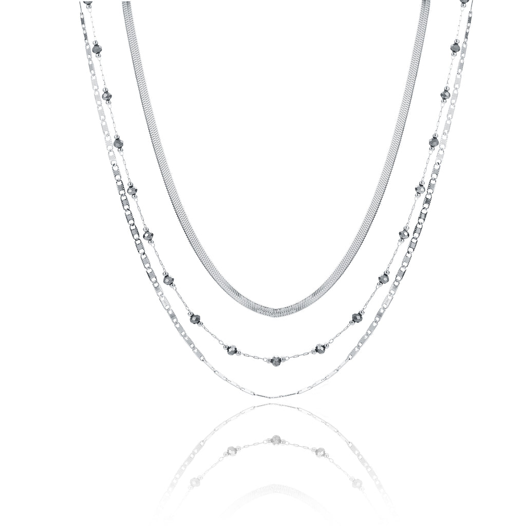 Collana Triplo Filo con Cristalli Neri Layers - Brand Gioielli