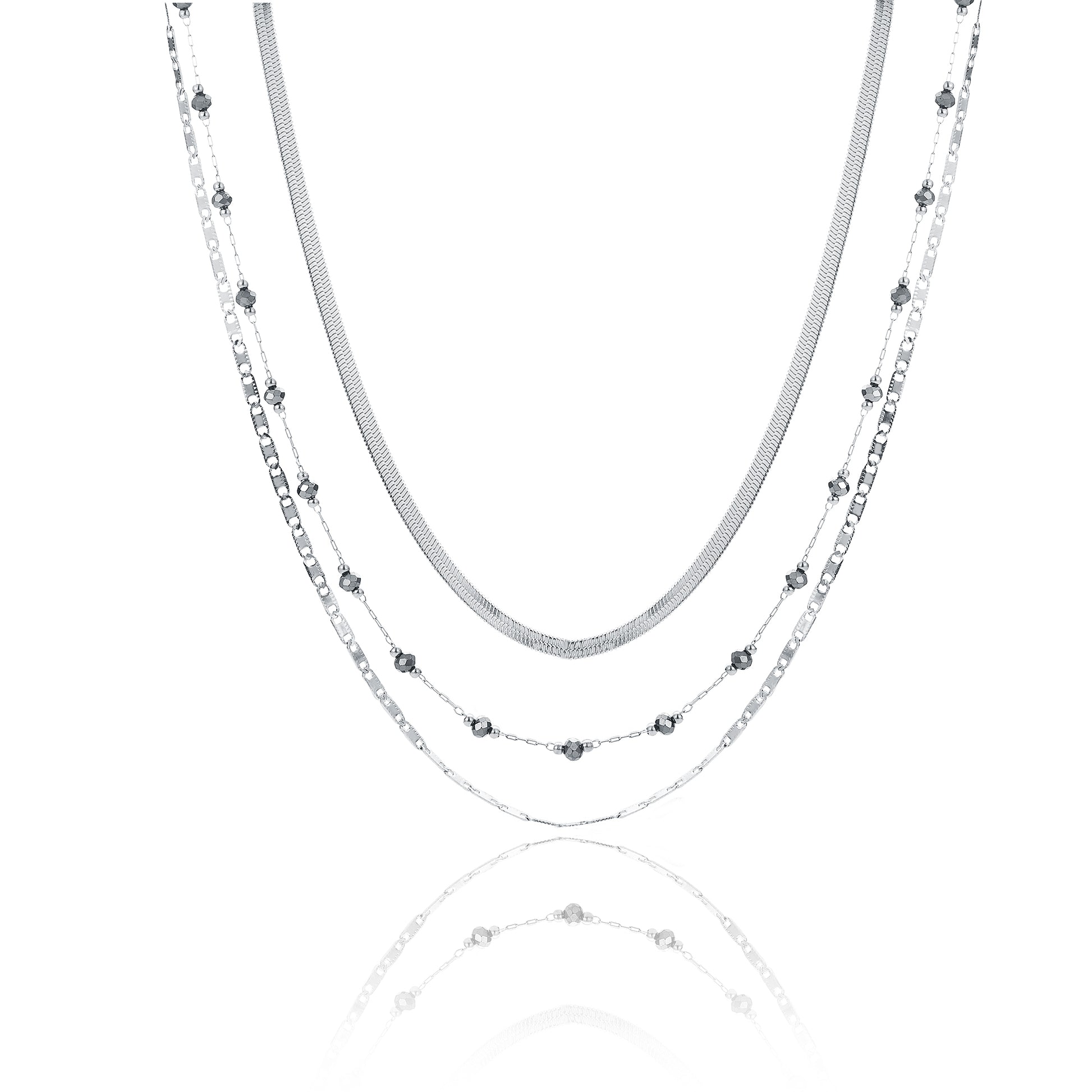 Collana Triplo Filo con Cristalli Neri Layers - Brand Gioielli
