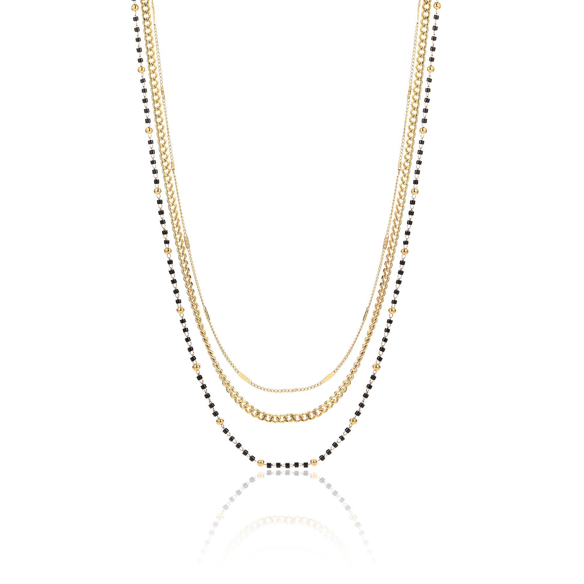 Collana Triplo Filo con Perline Nere Layers - Brand Gioielli