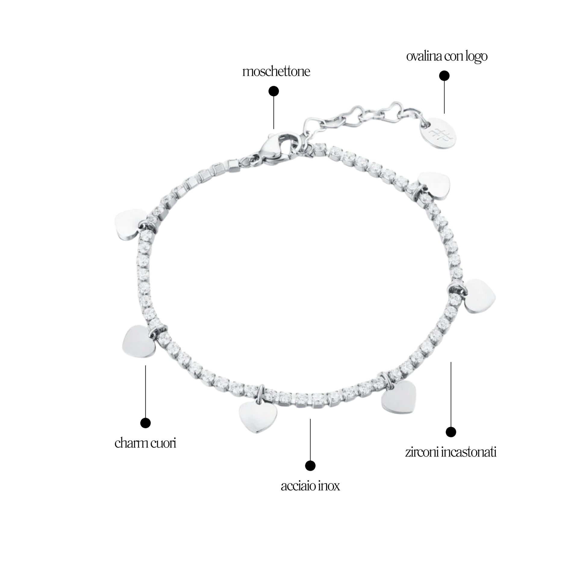 Bracciale Tennis con Cuori - Brand Gioielli