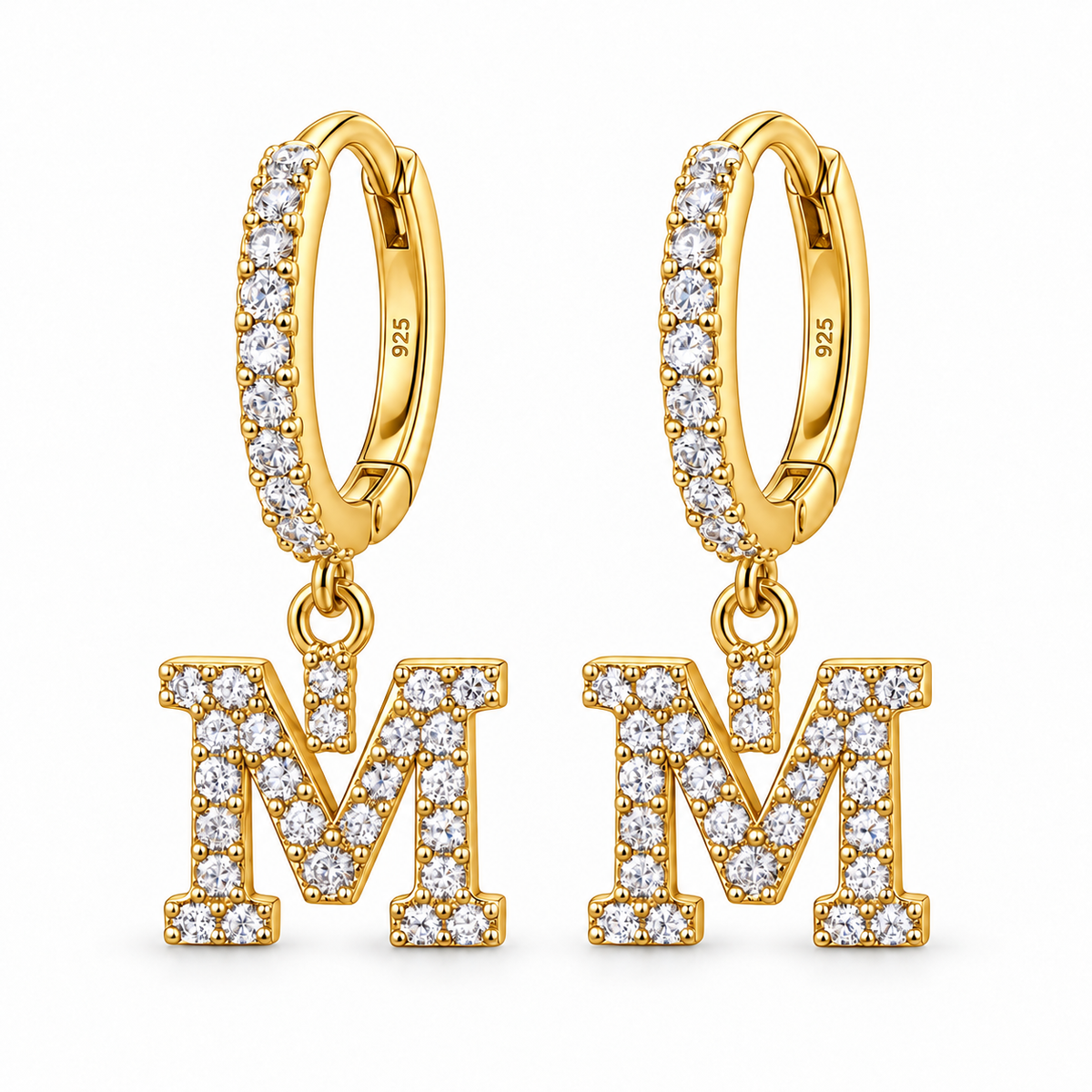 Brincos de Argola com Inicial com strass em Prata 925