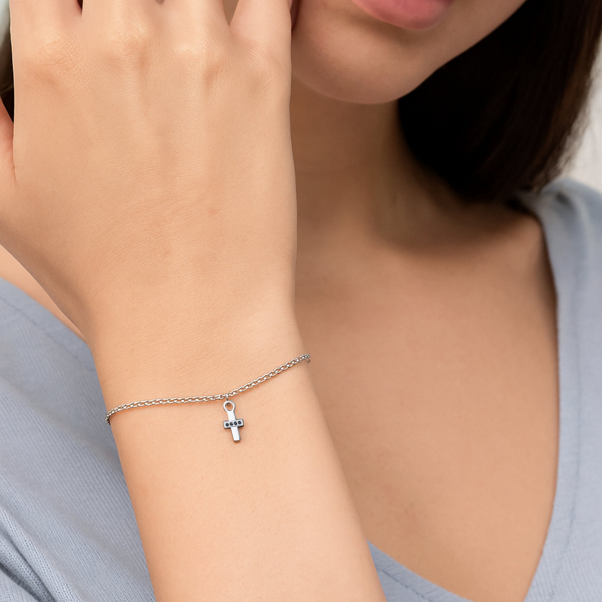 Mini Charm Croce cristalli neri - Brand Gioielli