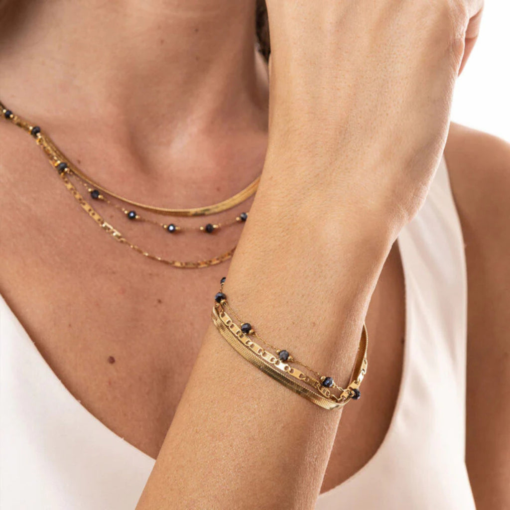 Bracciale Triplo Filo con cristalli neri Layers - Brand Gioielli