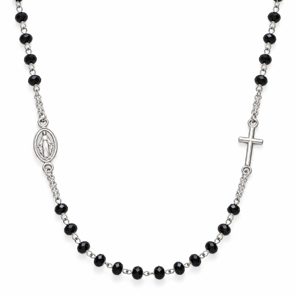Collana Rosario Sfere sfaccettate in Argento 925 rodiato