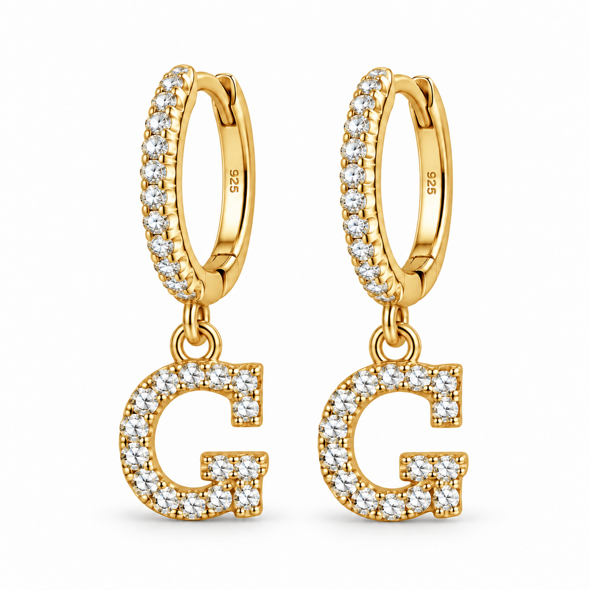 Brincos de Argola com Inicial com strass em Prata 925