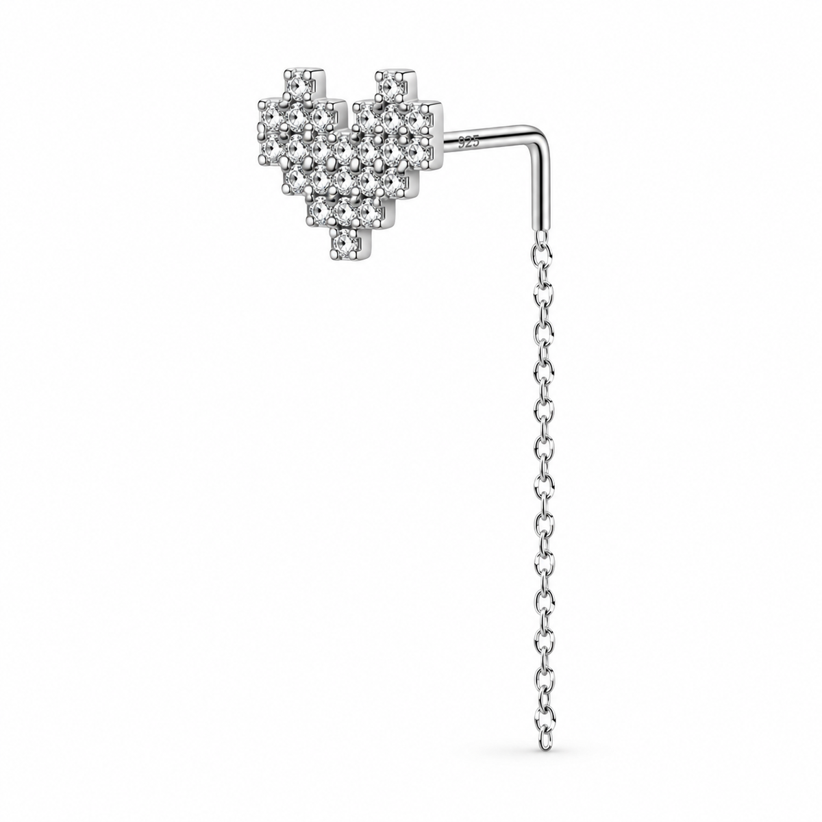 Orecchino Saliscendi mono a Cuore in Argento 925 Rodiato