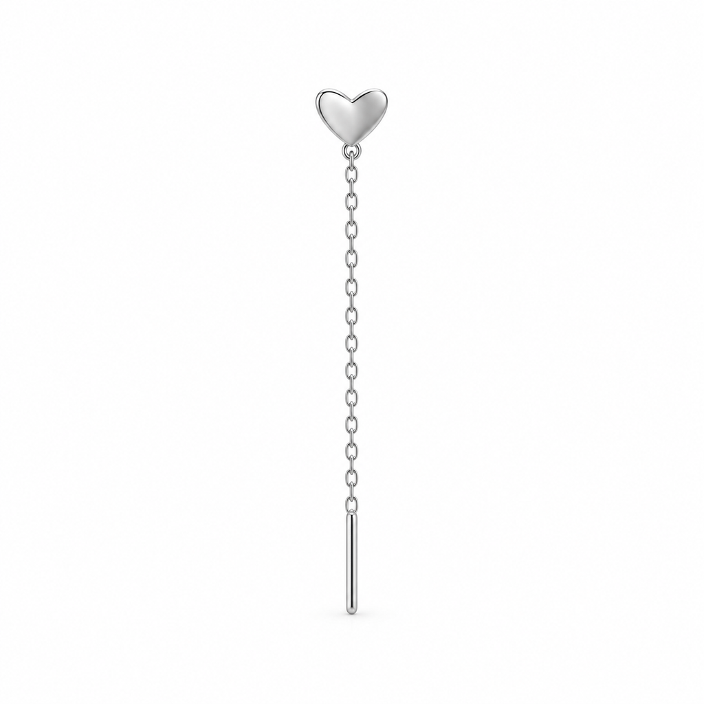 Orecchino Saliscendi mono con Cuore in Argento 925 Rodiato