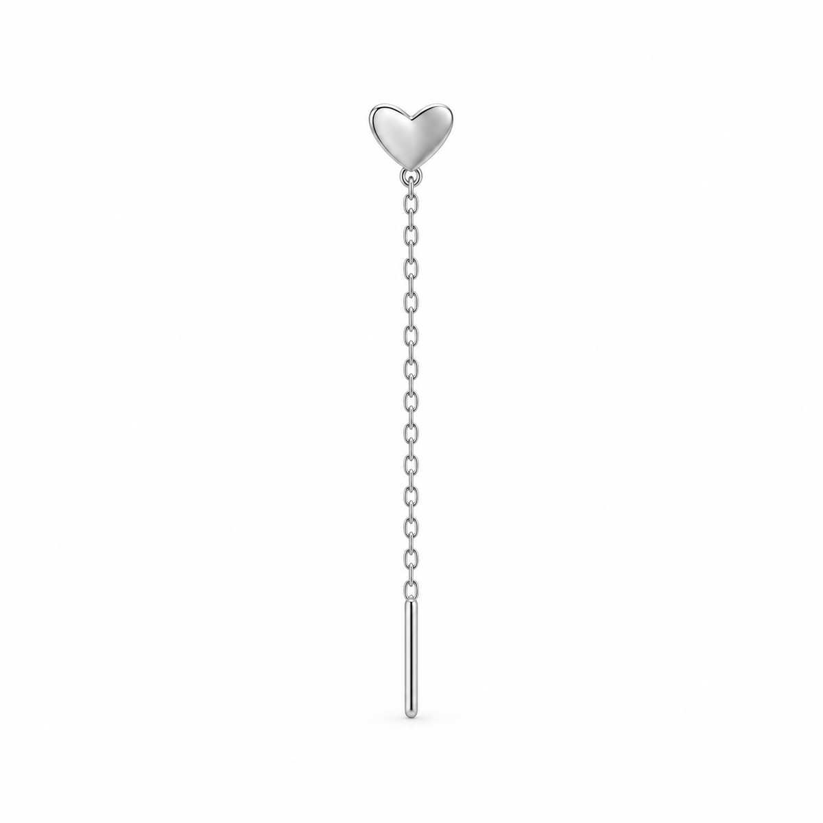 Orecchino Saliscendi mono con Cuore in Argento 925 Rodiato