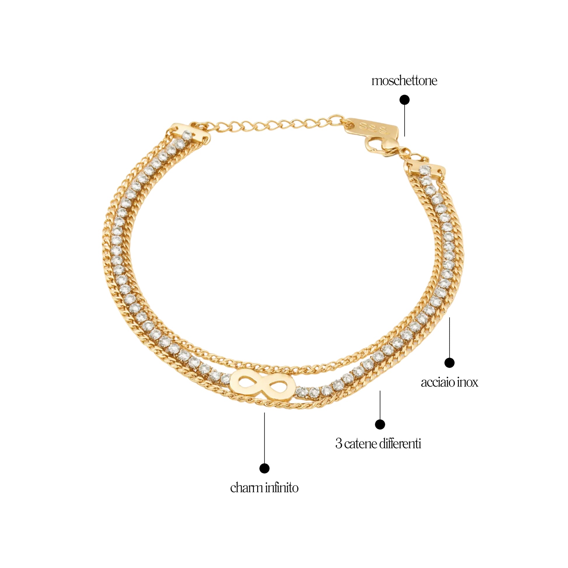 Bracciale Tennis 3 Fili Infinito - Les folies