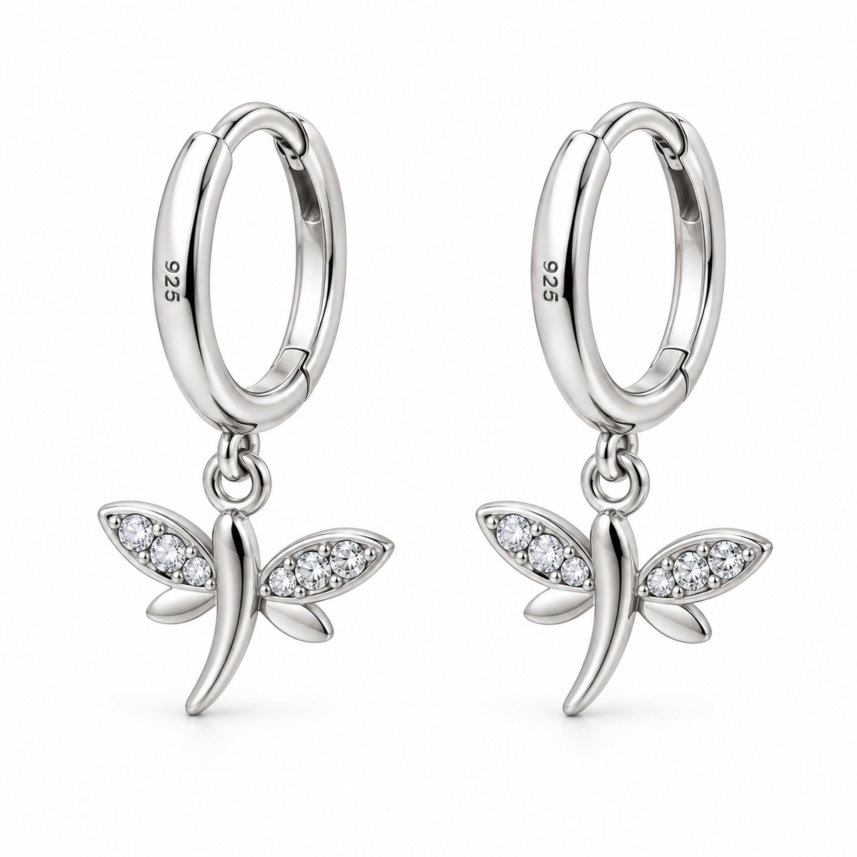 Brincos de Argola com Pendente Libélula em Prata 925