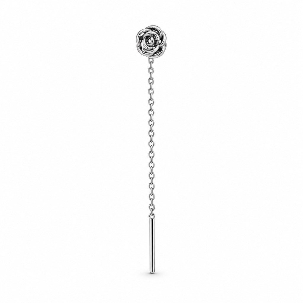 Orecchino Saliscendi mono con Rosa in Argento 925 Rodiato