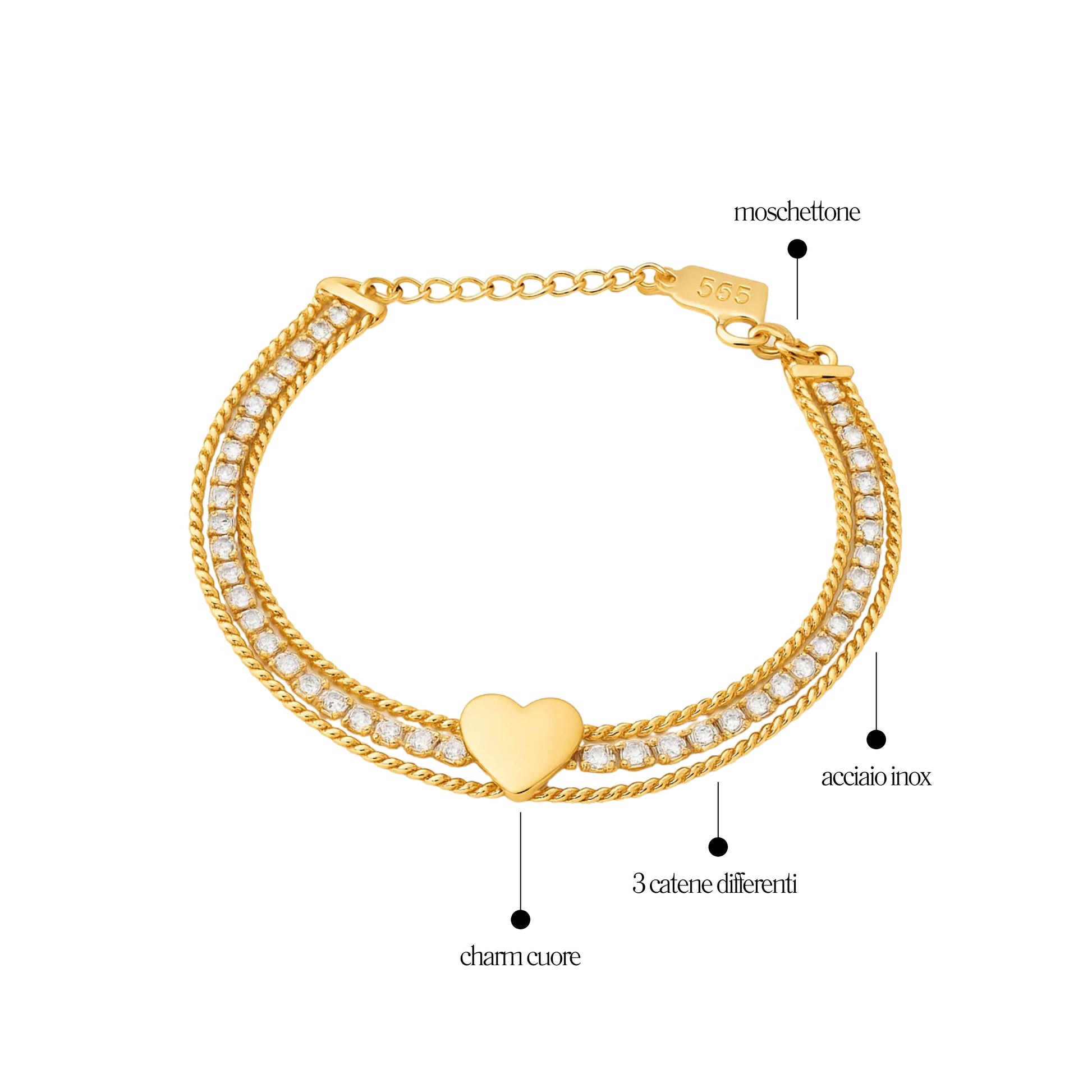 Bracciale Tennis 3 Fili Cuore - Les folies