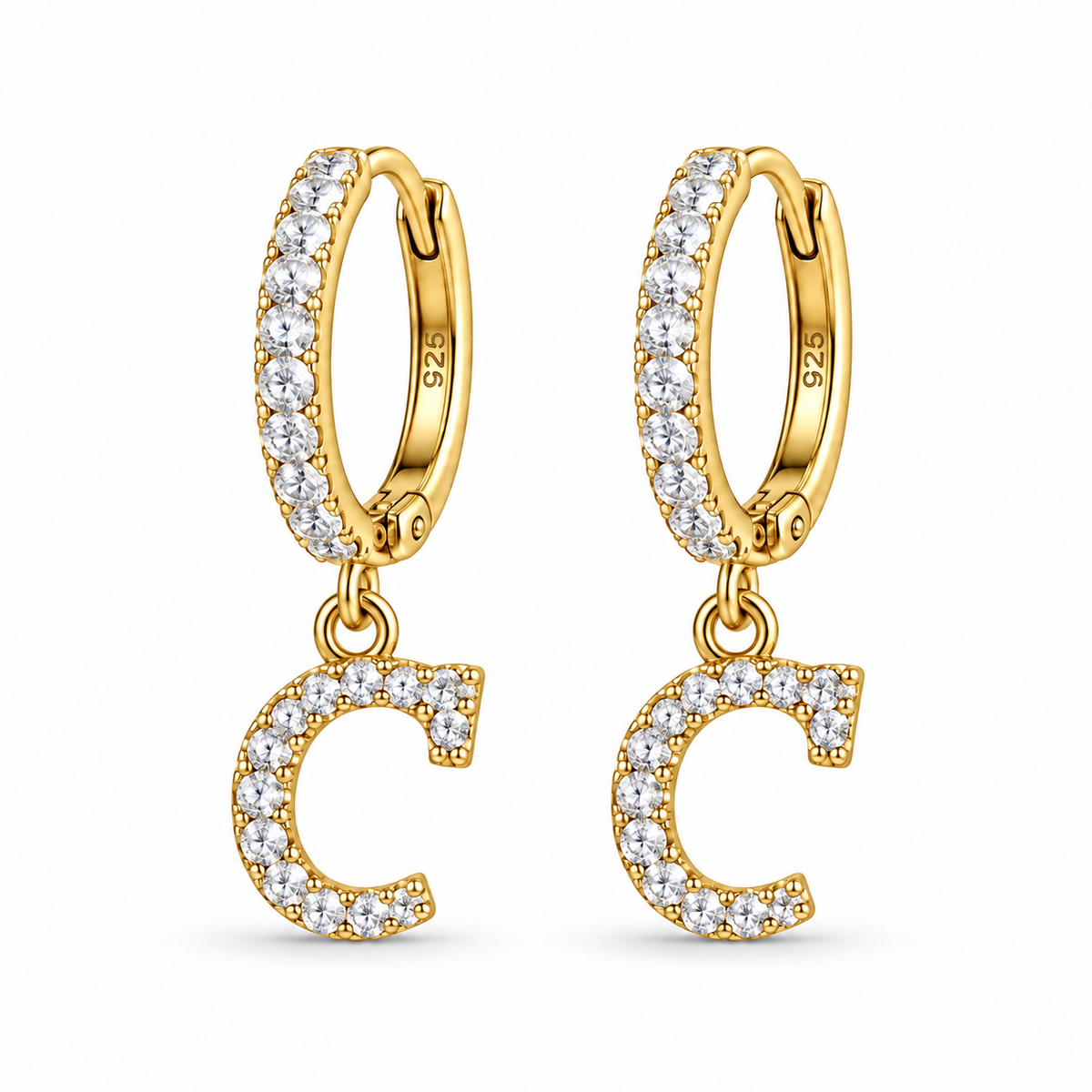 Brincos de Argola com Inicial com strass em Prata 925