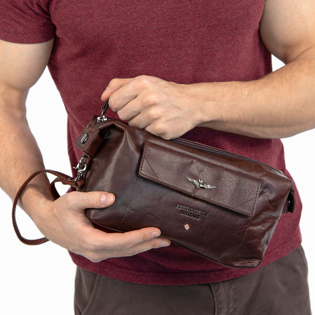 Pochette Necessaire Aeronautica Militare AM300 Vintage in Vera pelle