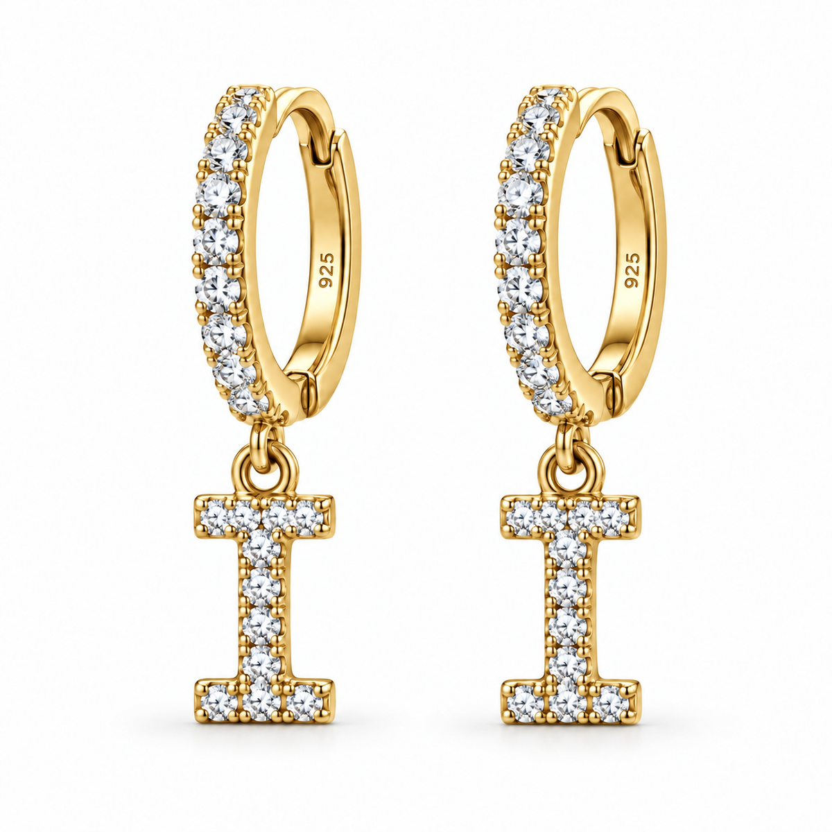 Brincos de Argola com Inicial com strass em Prata 925