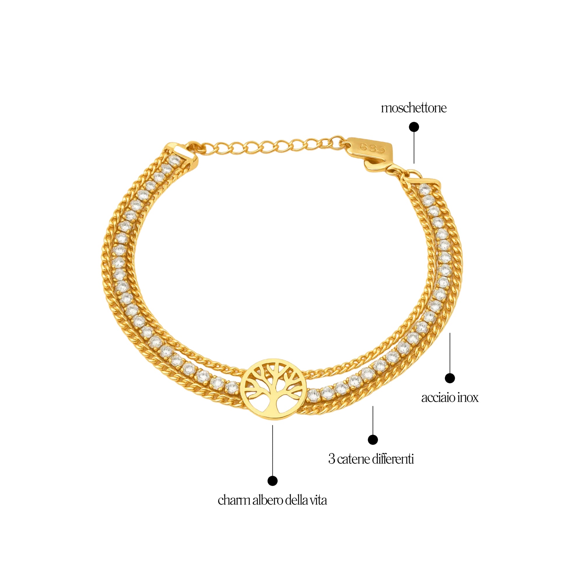 Bracciale Tennis 3 Fili Albero della Vita - Les folies