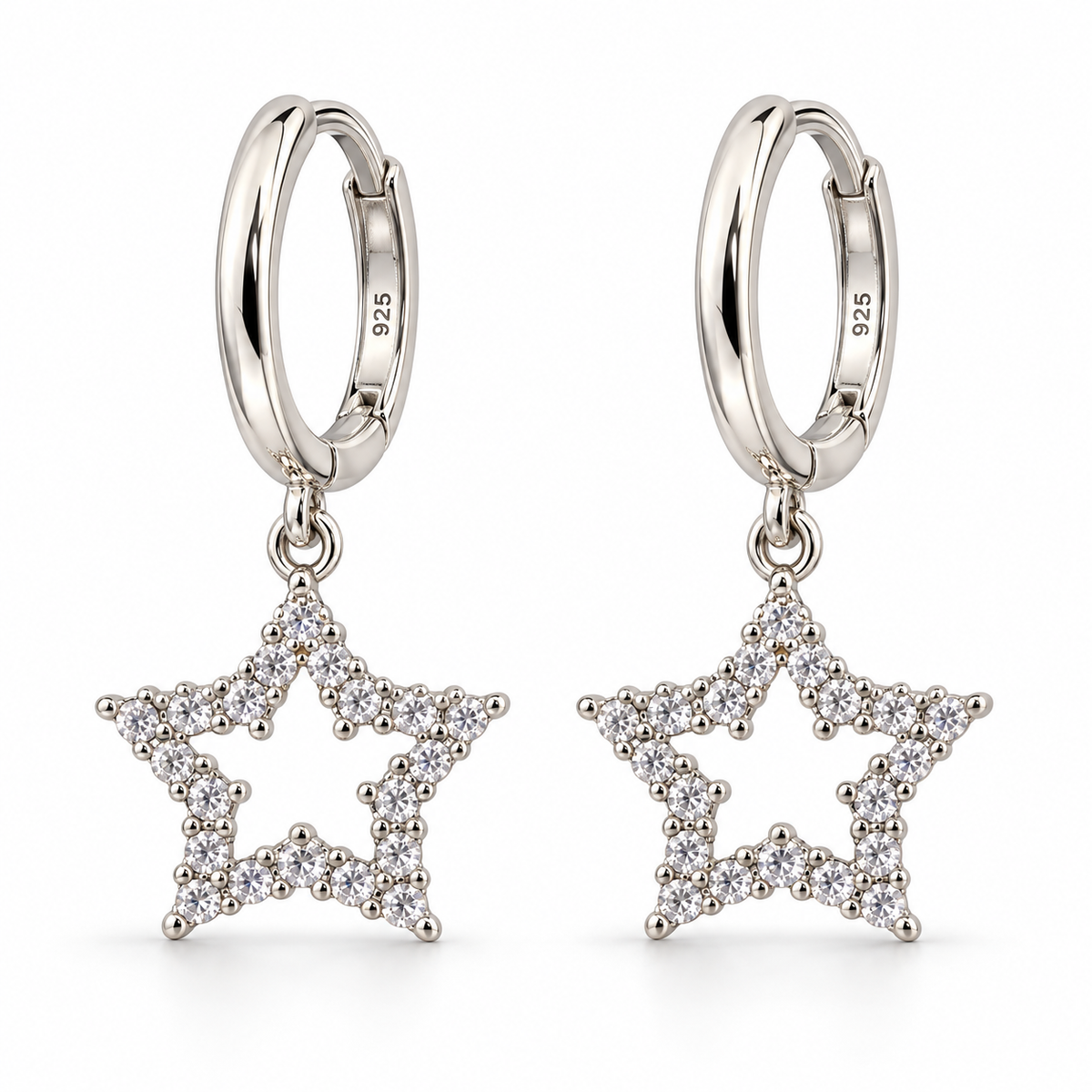 Brincos de Argola com Pendente de Estrela em Prata 925