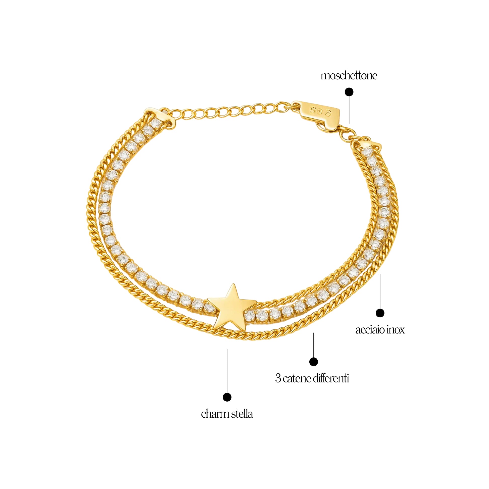 Bracciale Tennis 3 Fili Stella - Les folies