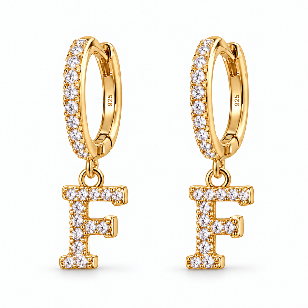 Brincos de Argola com Inicial com strass em Prata 925