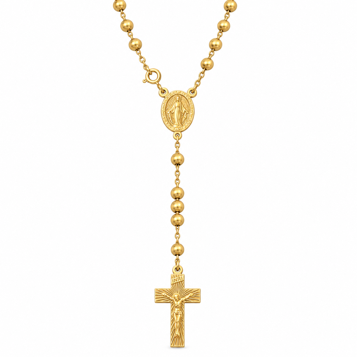 Collana Rosario con Crocifisso da 3cm pendente e Sfere da 5mm in Argento 925 rodiato