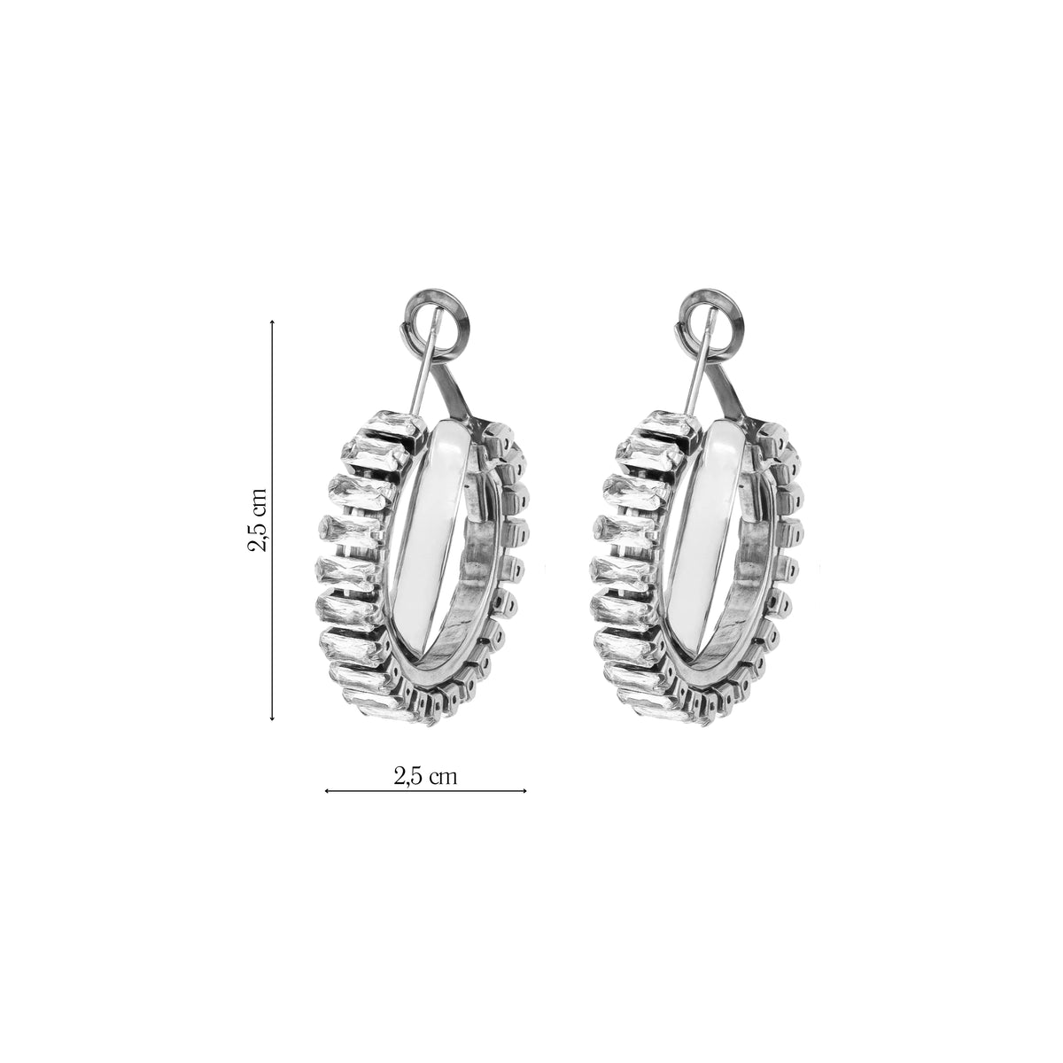 Coppia di Orecchini Cerchio Baguette in Acciaio Inox - Les Folies