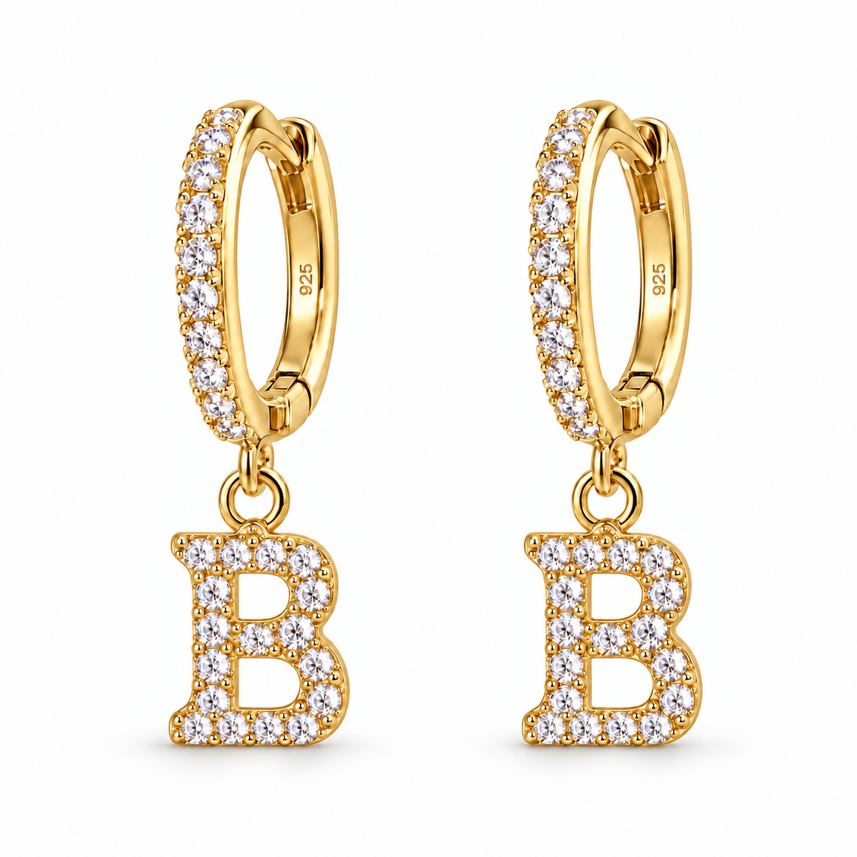 Brincos de Argola com Inicial com strass em Prata 925