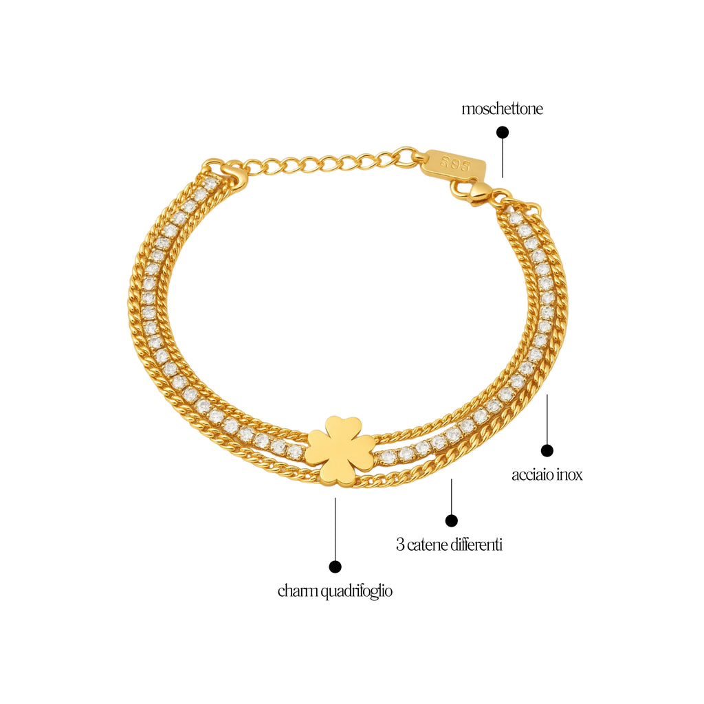 Bracciale Tennis 3 Fili Quadrifoglio - Les folies