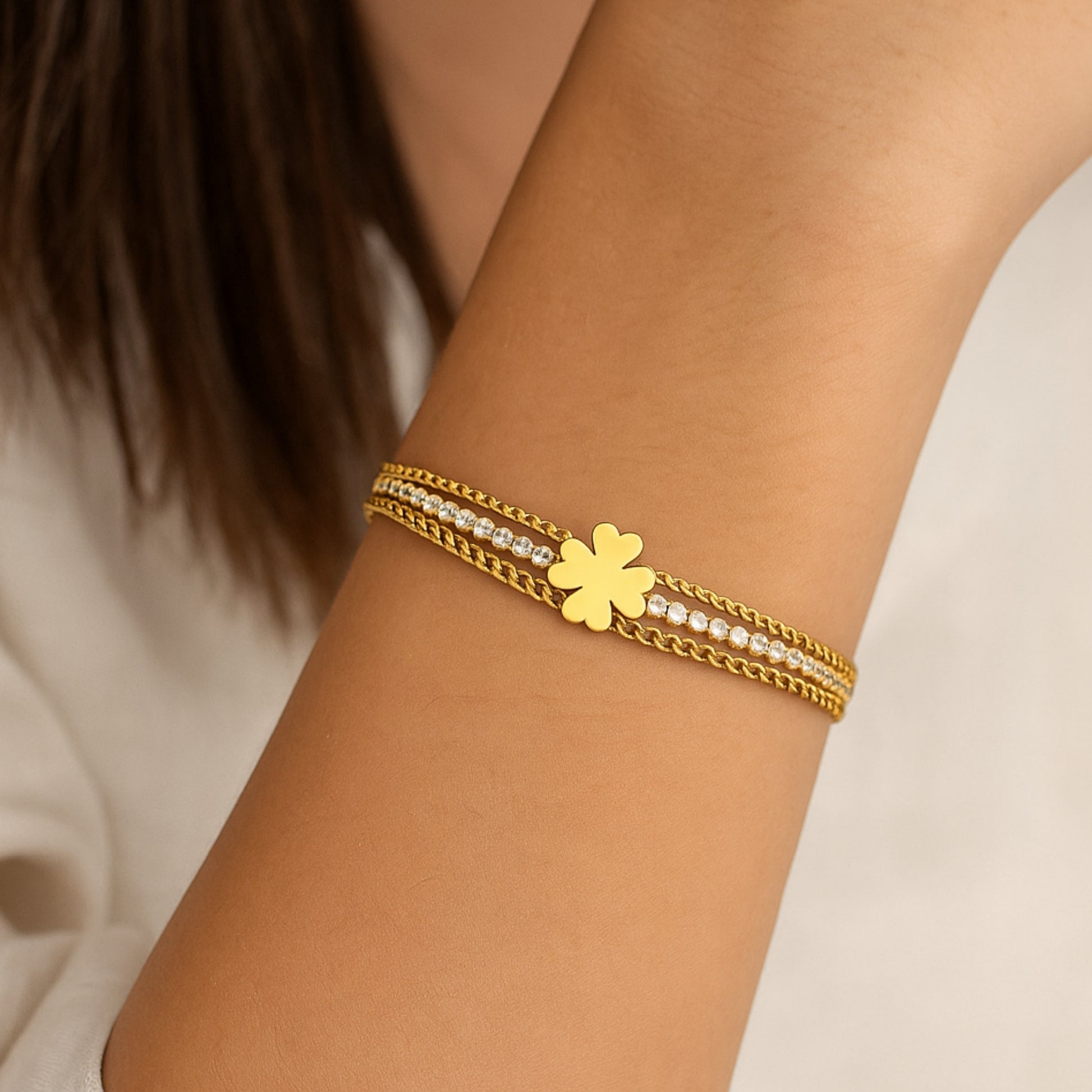 Bracciale Tennis 3 Fili Quadrifoglio - Les folies