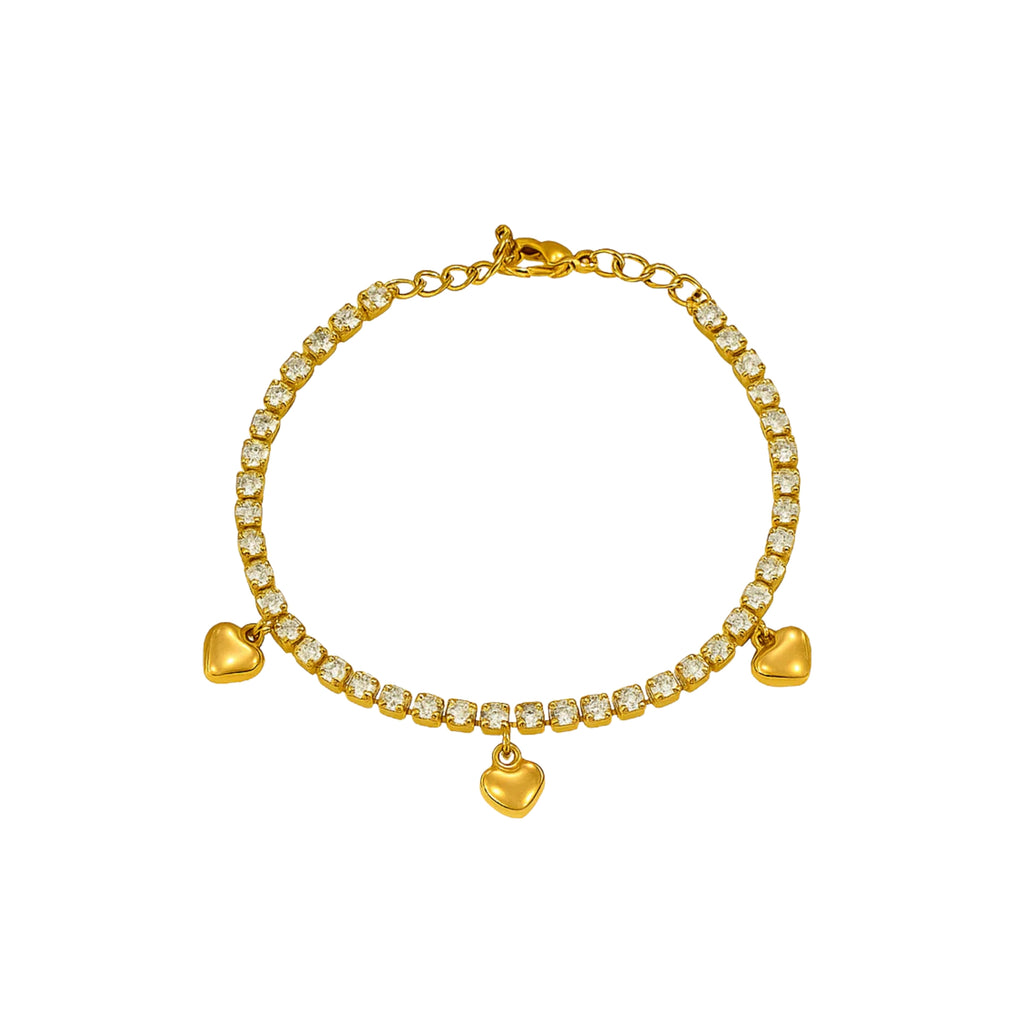 Bracciale Tennis 3mm con Cuori pendenti - Les folies