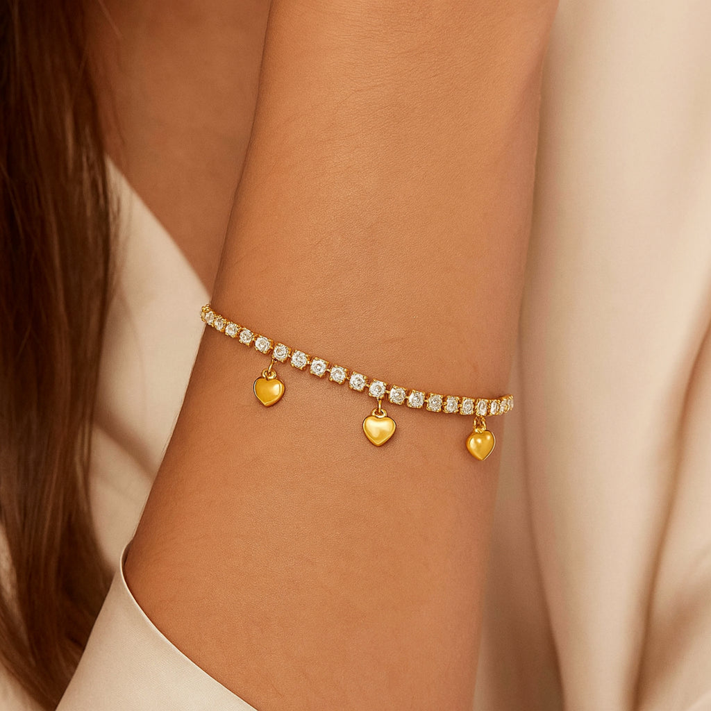 Bracciale Tennis 3mm con Cuori pendenti - Les folies