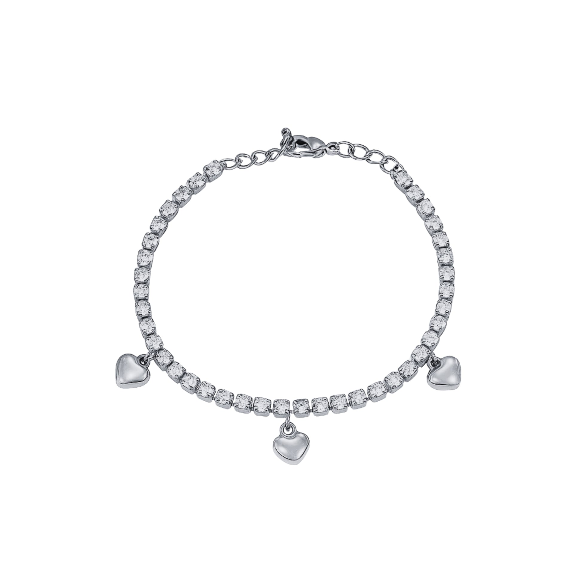 Bracciale Tennis 3mm con Cuori pendenti - Les folies