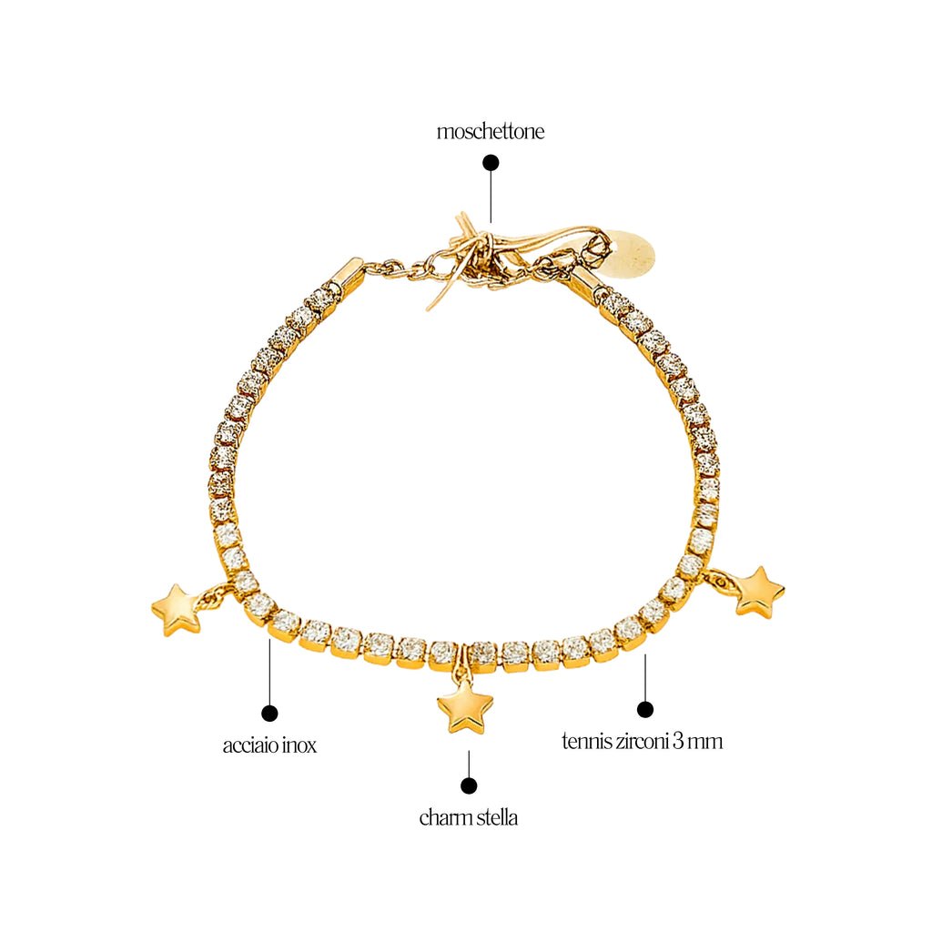 Bracciale Tennis 3mm con Stelle pendenti - Les folies