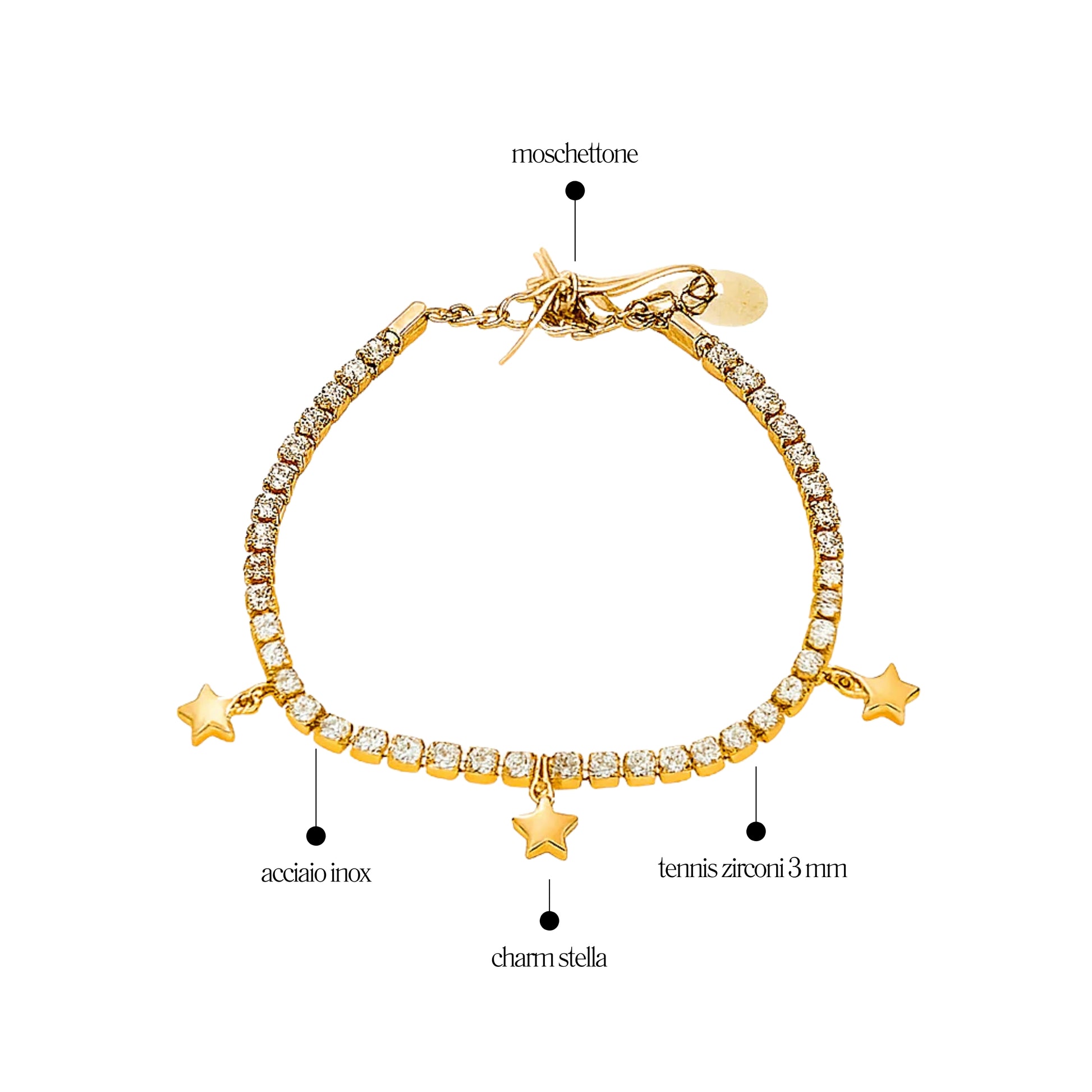 Bracciale Tennis 3mm con Stelle pendenti - Les folies