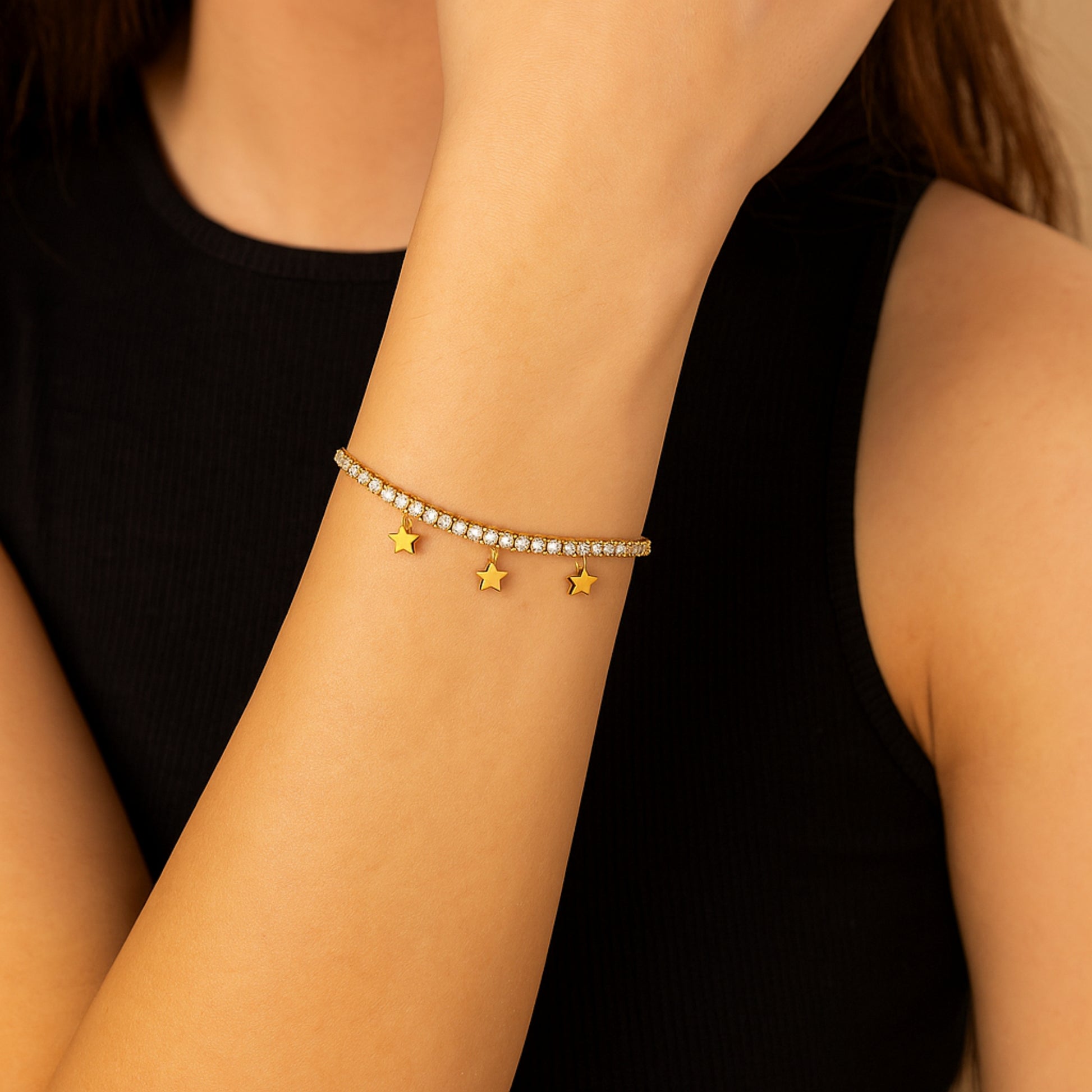 Bracciale Tennis 3mm con Stelle pendenti - Les folies