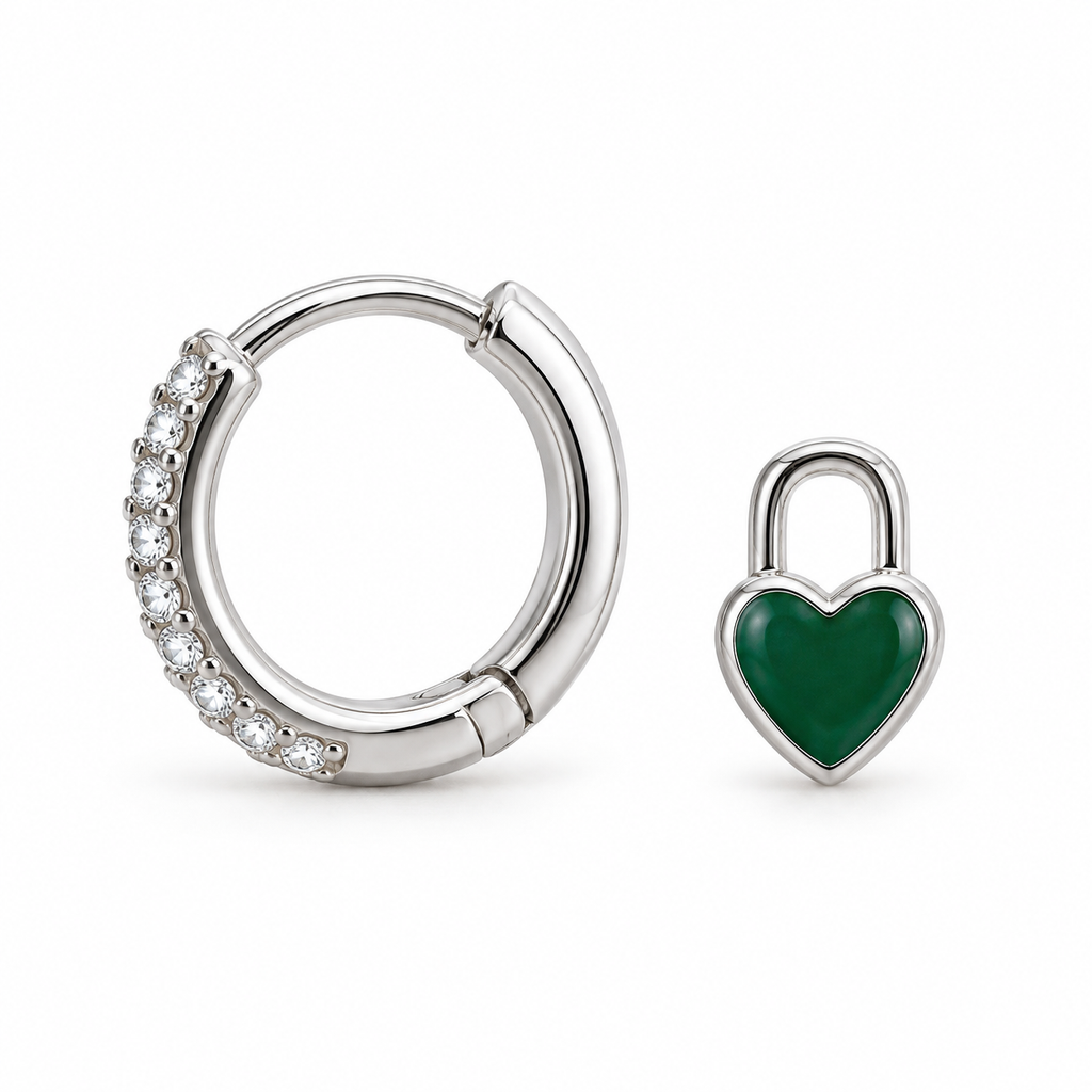 Orecchini a Cerchio con Cuore Smaltato estraibile in Argento 925