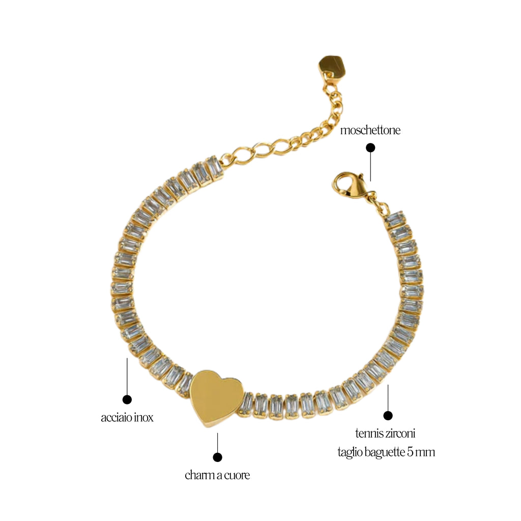 Bracciale Tennis Baguette con Cuore - Les folies
