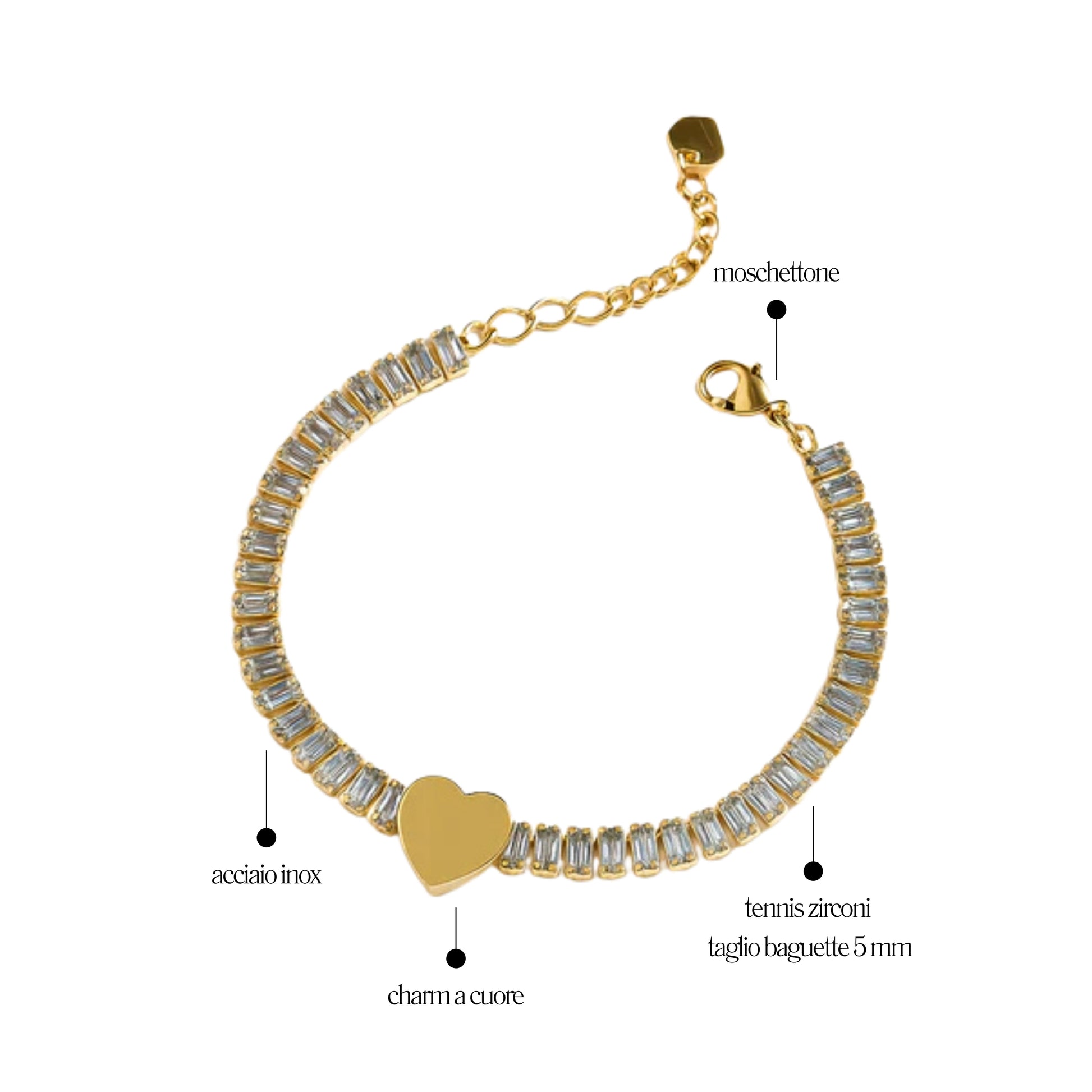 Bracciale Tennis Baguette con Cuore - Les folies