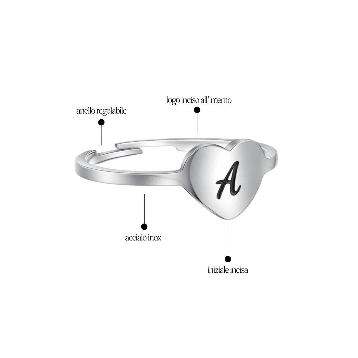 Anello Cuore Lettera Personal - Brand Gioielli