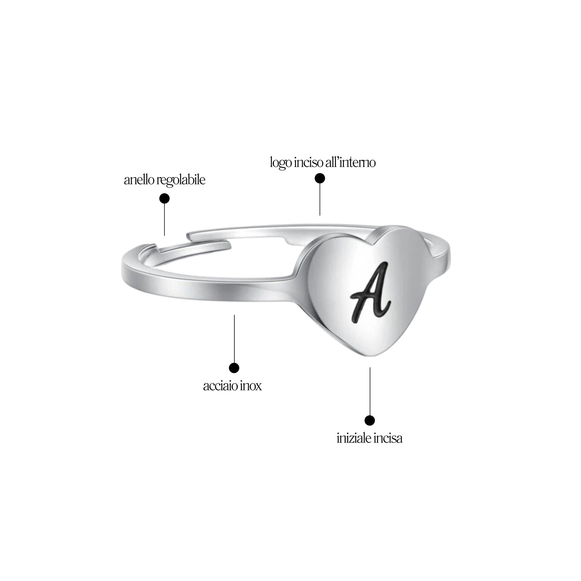 Anello Cuore Lettera Personal - Brand Gioielli